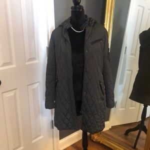 Lauren Ralph Lauren l Dark Olive Green Quilted Coat Jacket Faux Brown Leather